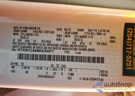 2021 Ford F150 Supercrew from USA, damaged, VIN 1FTEW1C89MKE55077